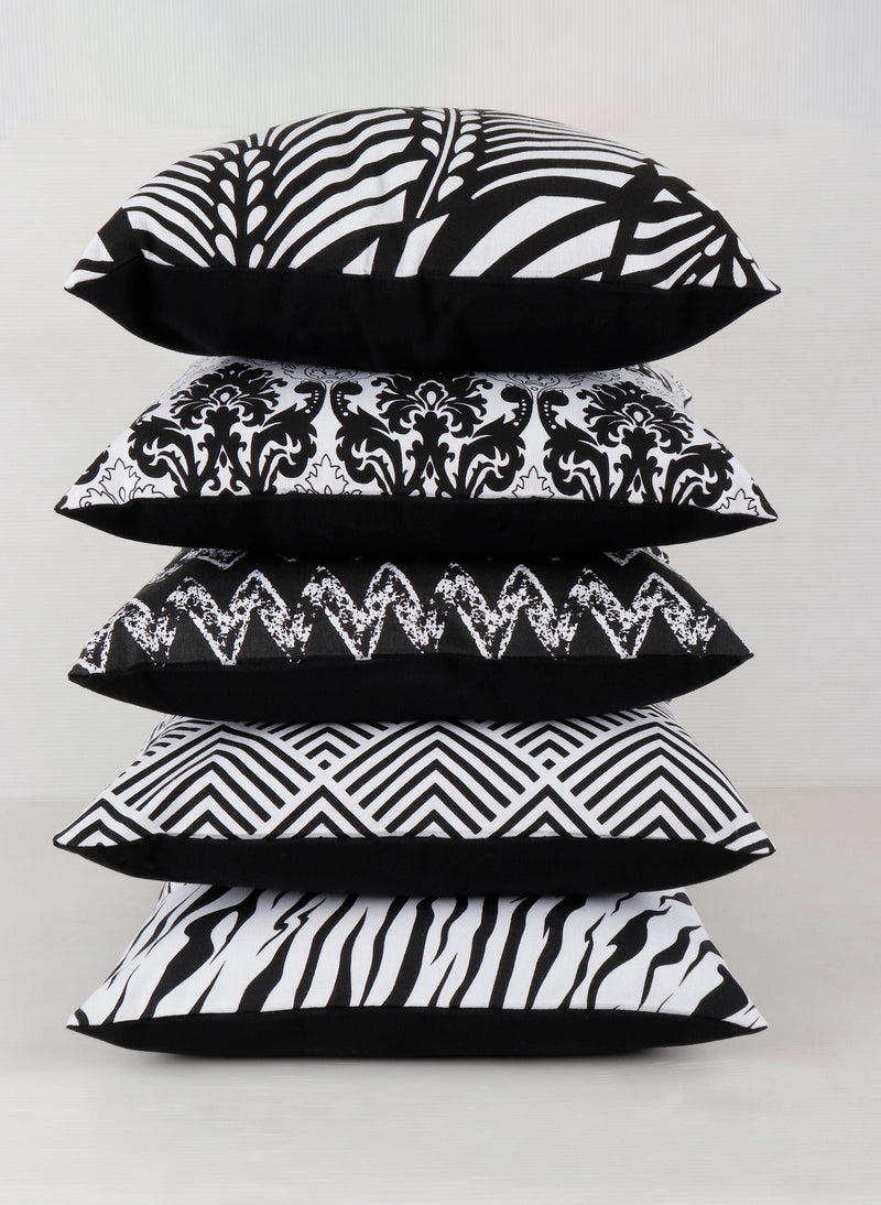 Cotton Black & White Theme Geometric Designer Cushion Covers Pack of 5 freeshipping - Airwill