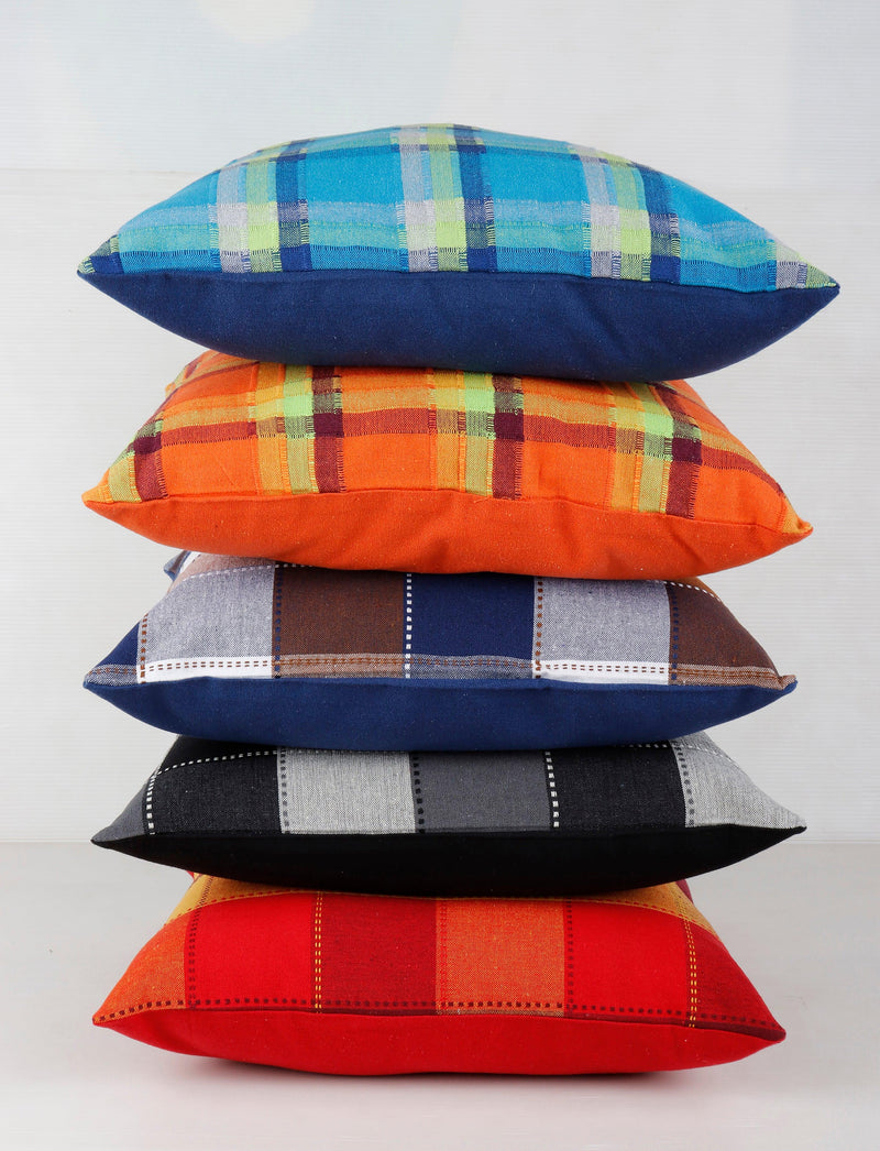 Cotton Checked Theme Designer Cushion Covers Pack of 5 freeshipping - Airwill