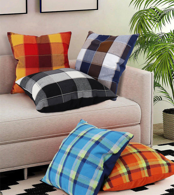 Cotton Checked Theme Designer Cushion Covers Pack of 5 freeshipping - Airwill