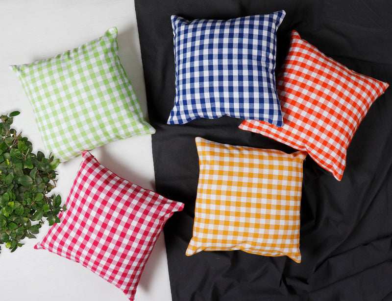 Cotton Gingham Check Designer Cushion Covers Pack of 5 freeshipping - Airwill