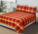 Cotton Double Checkered Bedsheet with 2 Pillow Covers (Pack of 3, Red, Yellow) - Airwill