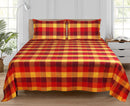 Cotton Double Checkered Bedsheet with 2 Pillow Covers (Pack of 3, Red, Yellow) - Airwill