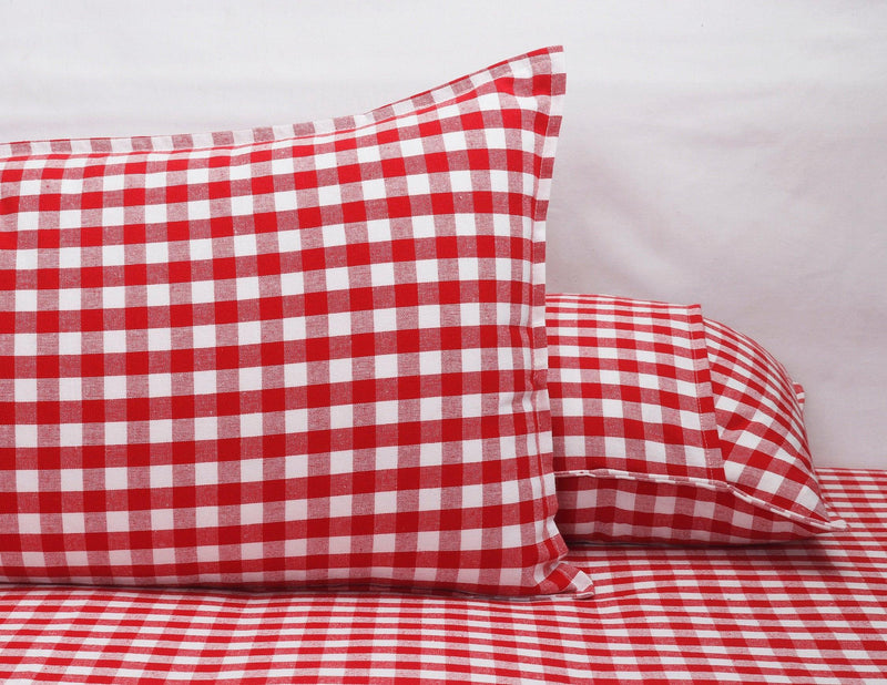 Cotton Double Checkered Bedsheet with 2 Pillow Covers (Pack of 3, Red) - Airwill