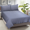 Cotton Double Checkered Bedsheet with 2 Pillow Covers (Pack of 3, Blue) - Airwill