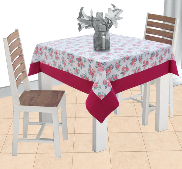 Cotton Small Pink Rose Flower with Border 2 Seater Table Cloths Pack of 1 freeshipping - Airwill