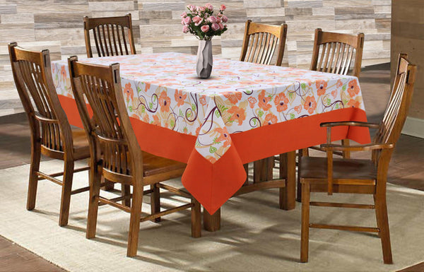 Cotton Orange Floral with Border 6 Seater Table Cloths Pack of 1 freeshipping - Airwill